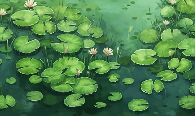 夏天唯美水面上的睡莲荷花池插画背景,插画/手绘图,插画/手绘图库,插画/手绘图下载,插画/手绘
